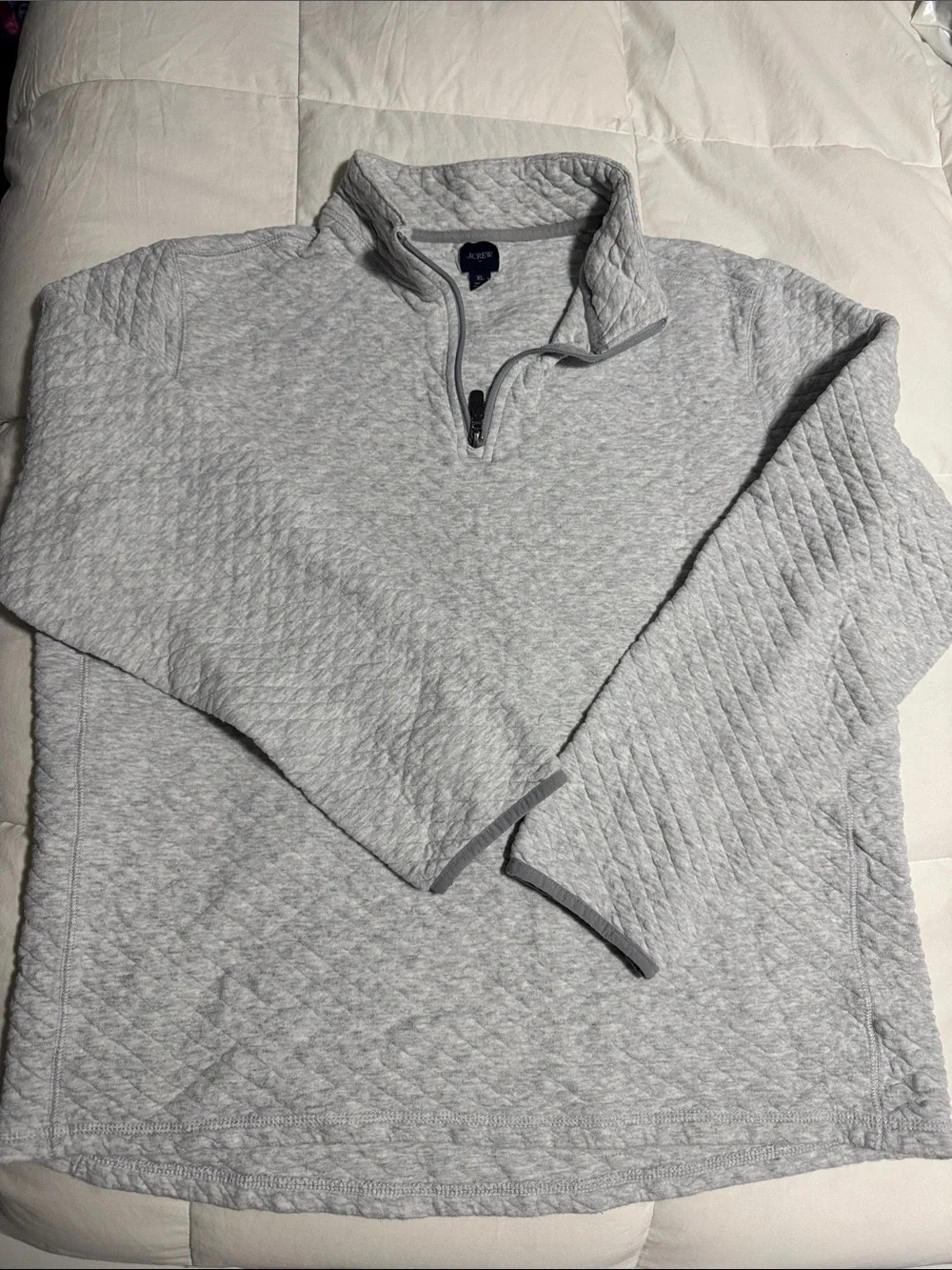 J. Crew Quilted Light Gray Half-Zip Pullover Sweater
